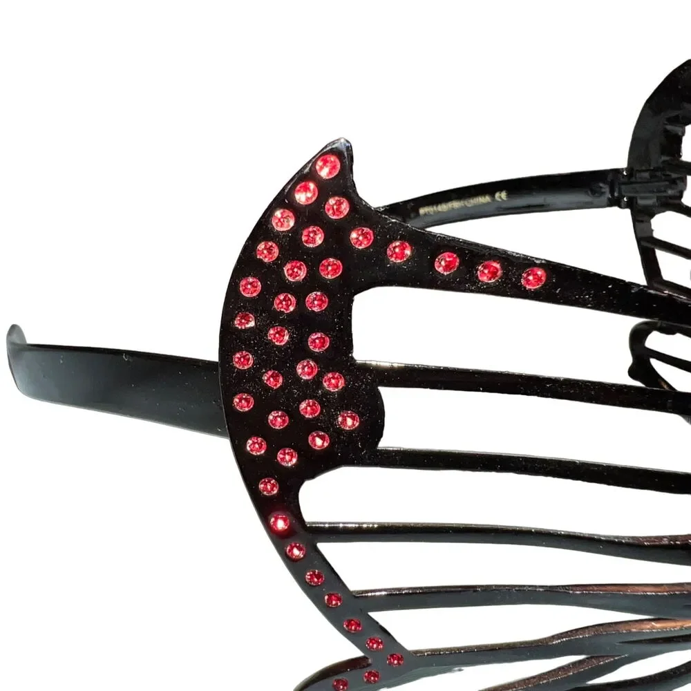 Butterfly Masquerade Mask Black Red Rhinestone Venetian Costume Halloween Party